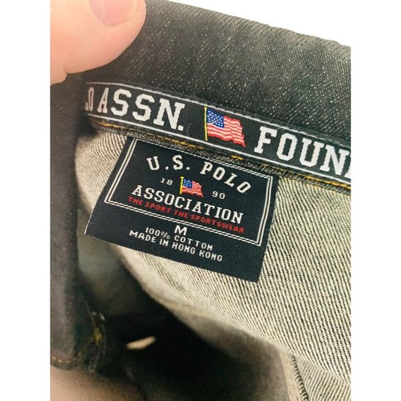 Medium U.S. Polo Association Men's Black Embroidered Jean Jacket 100% Cotton - Picture 9 of 9